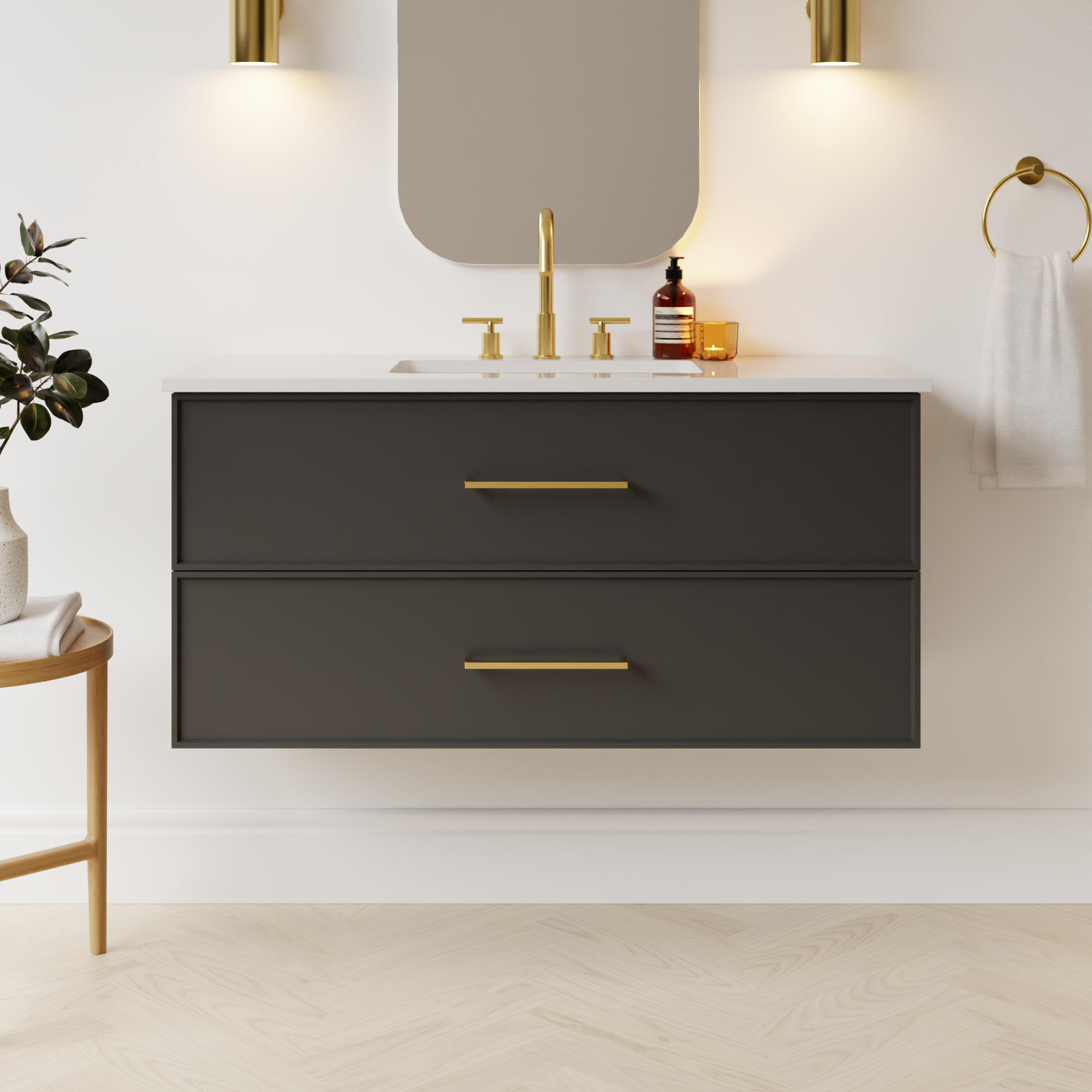 dark grey satin paint vanity