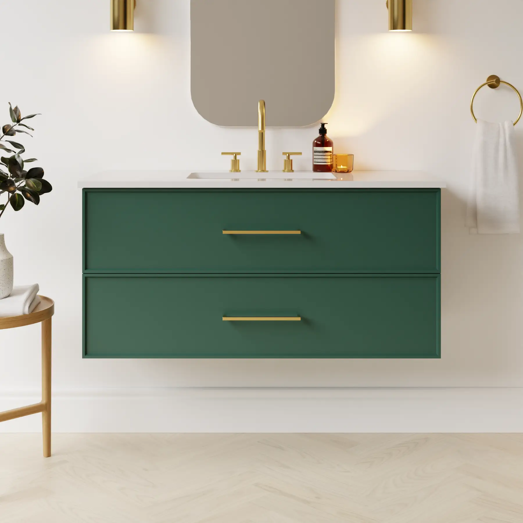 emerald green satin paint vanity