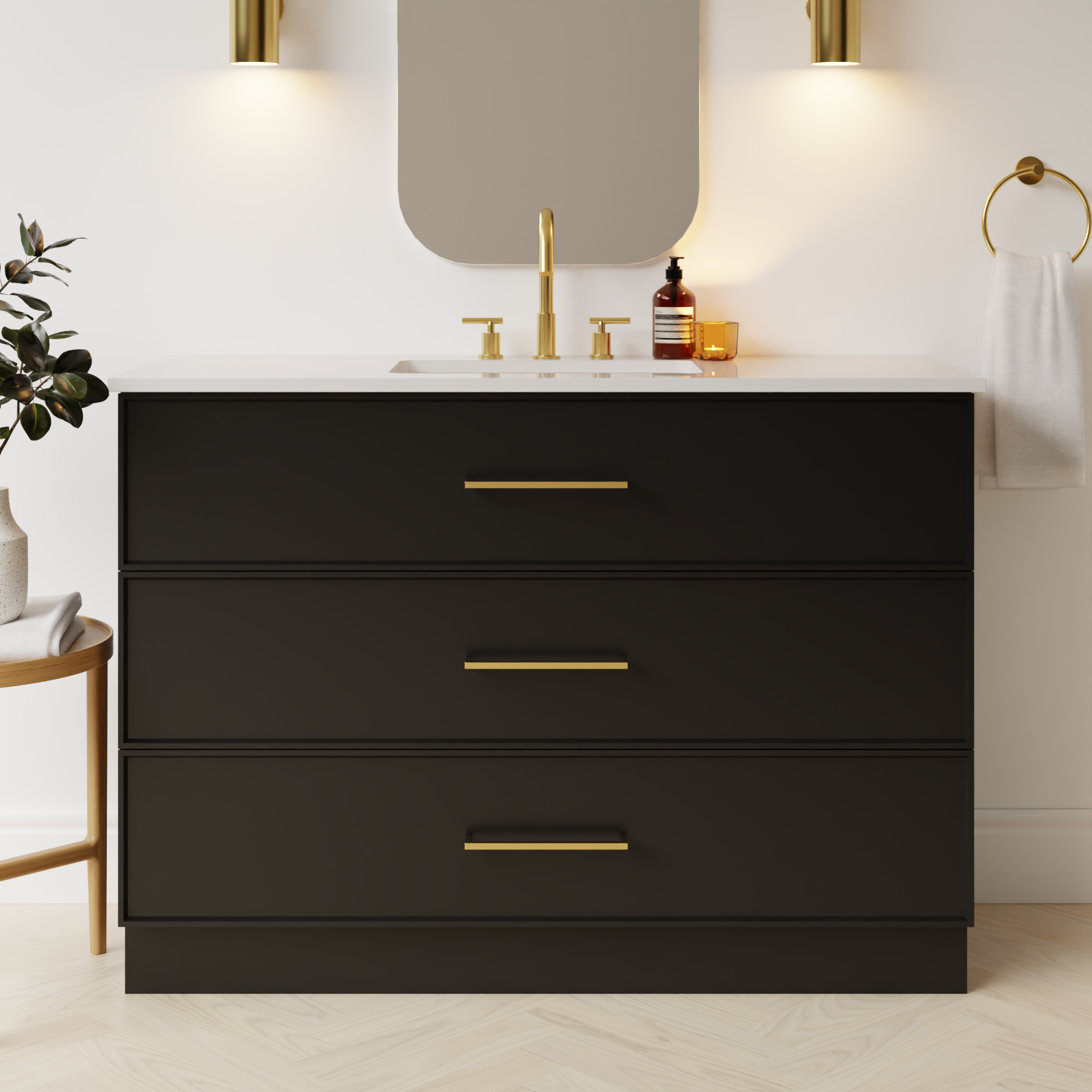 black satin paint vanity