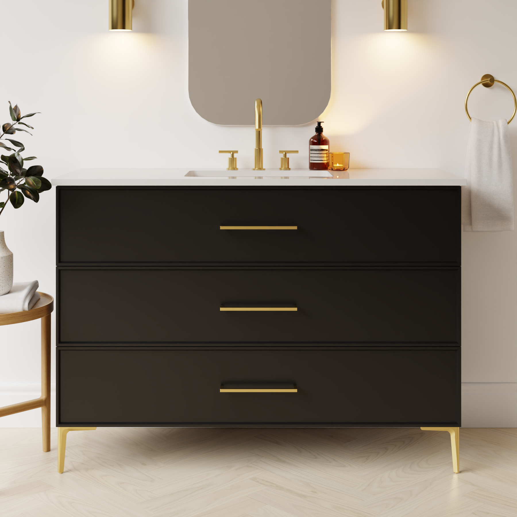 black satin paint vanity