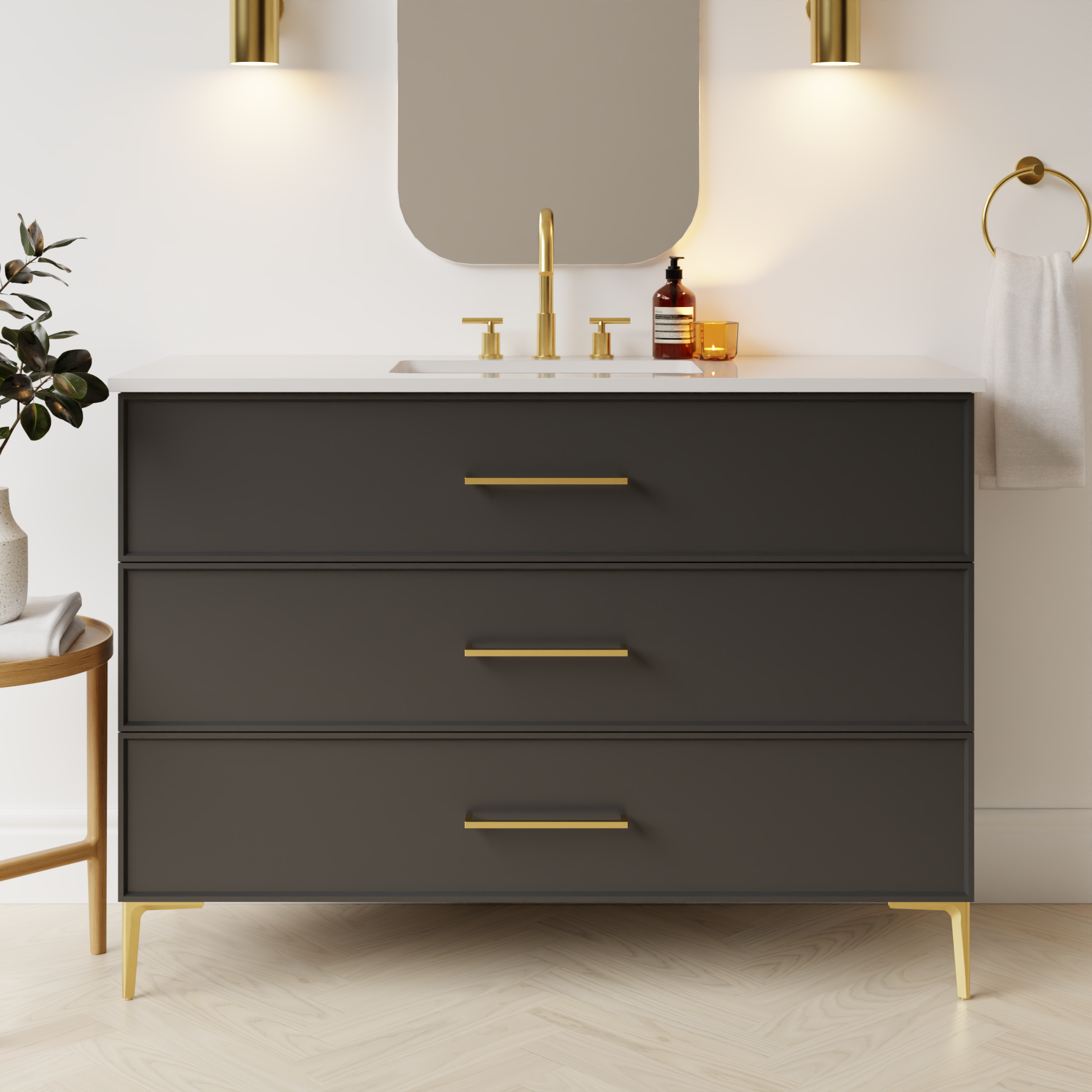 dark grey satin paint vanity