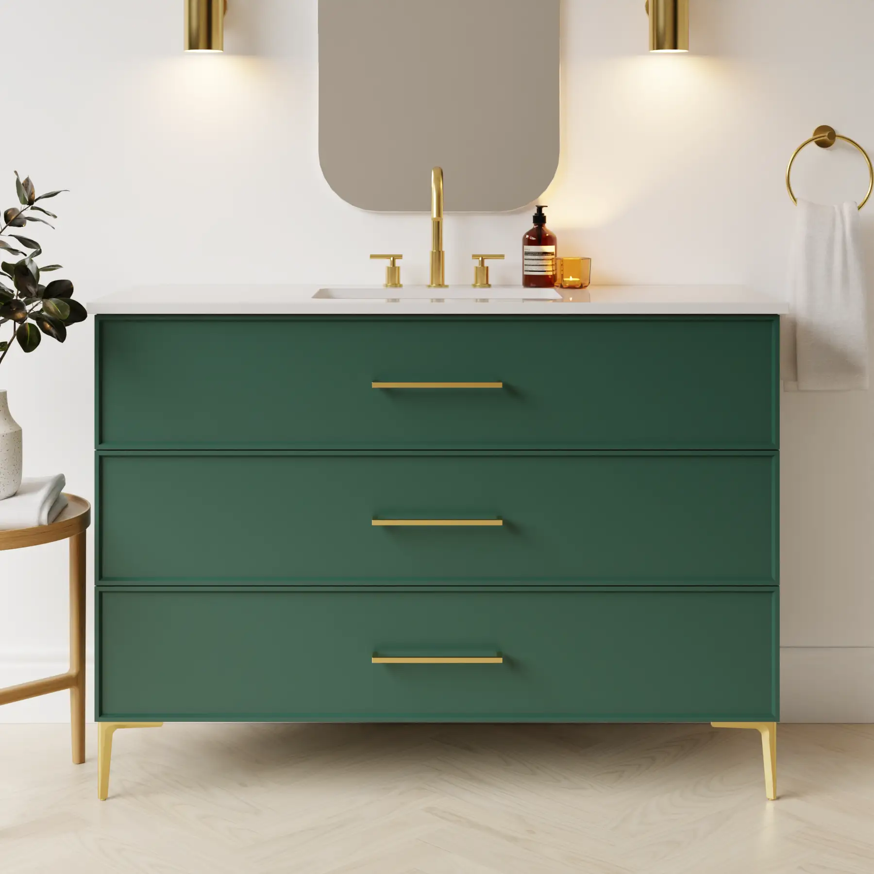 emerald green satin paint vanity
