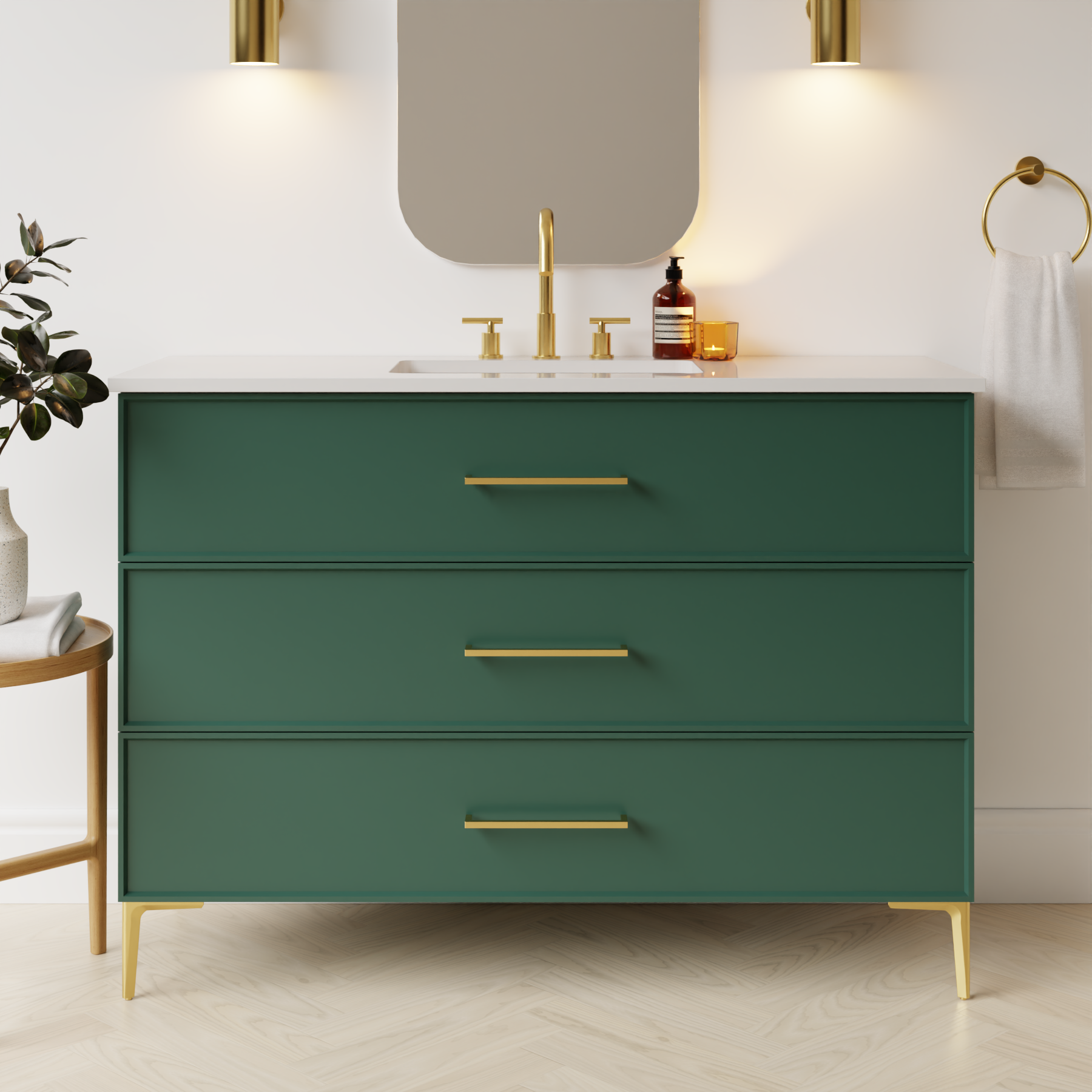 emerald green satin paint vanity