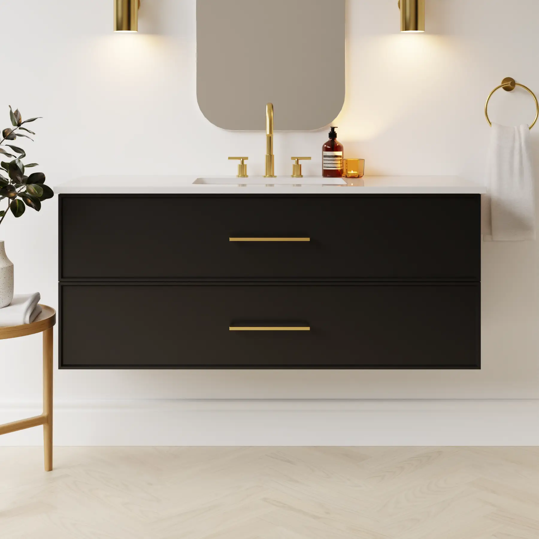 black satin paint vanity