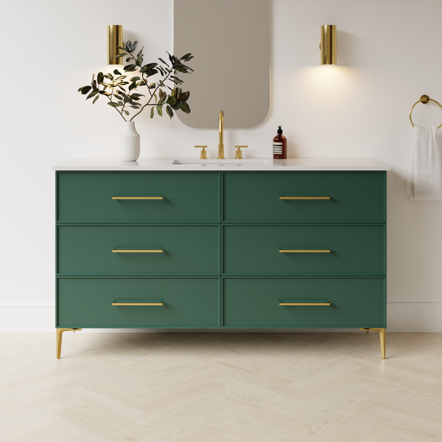 emerald green satin paint vanity