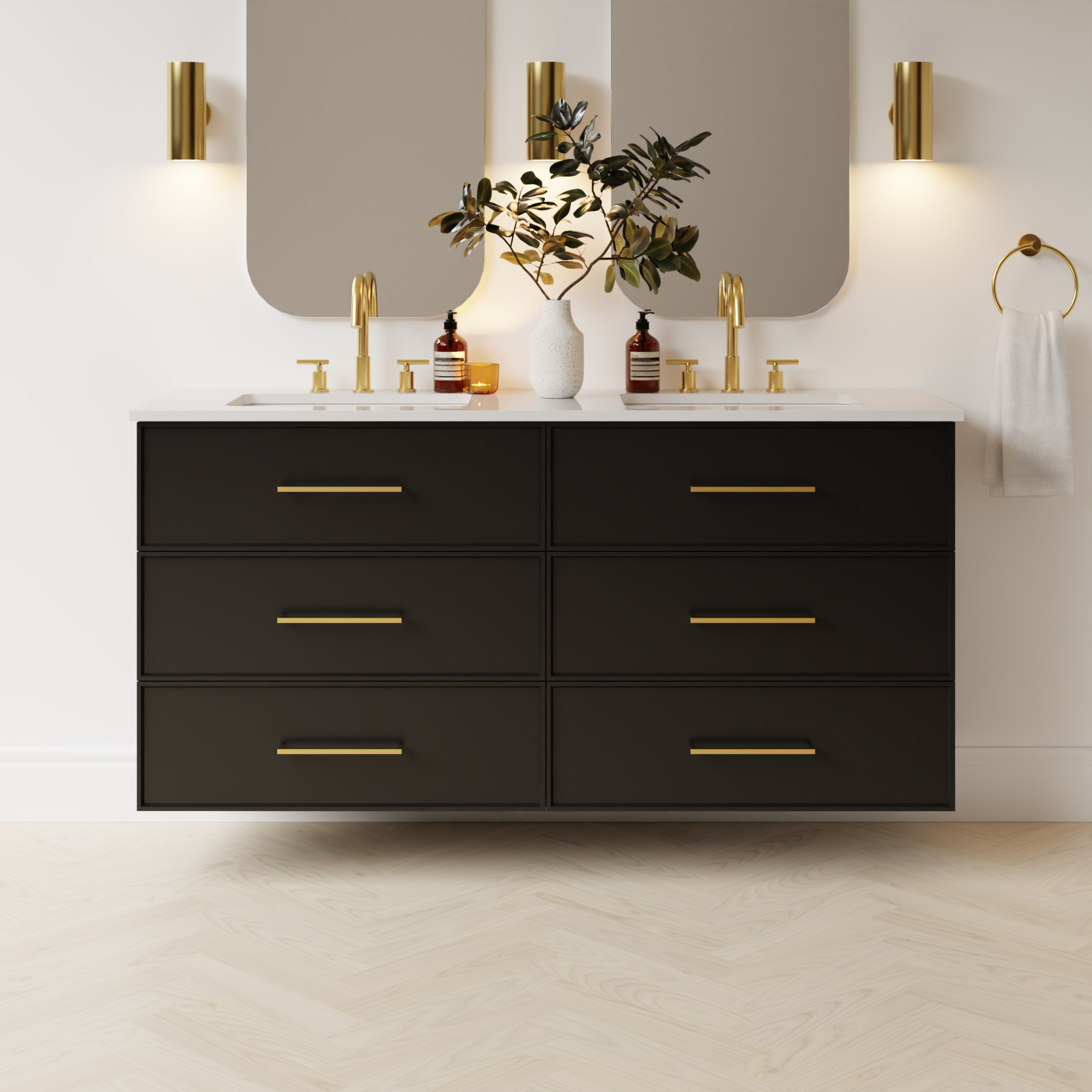 black satin paint vanity