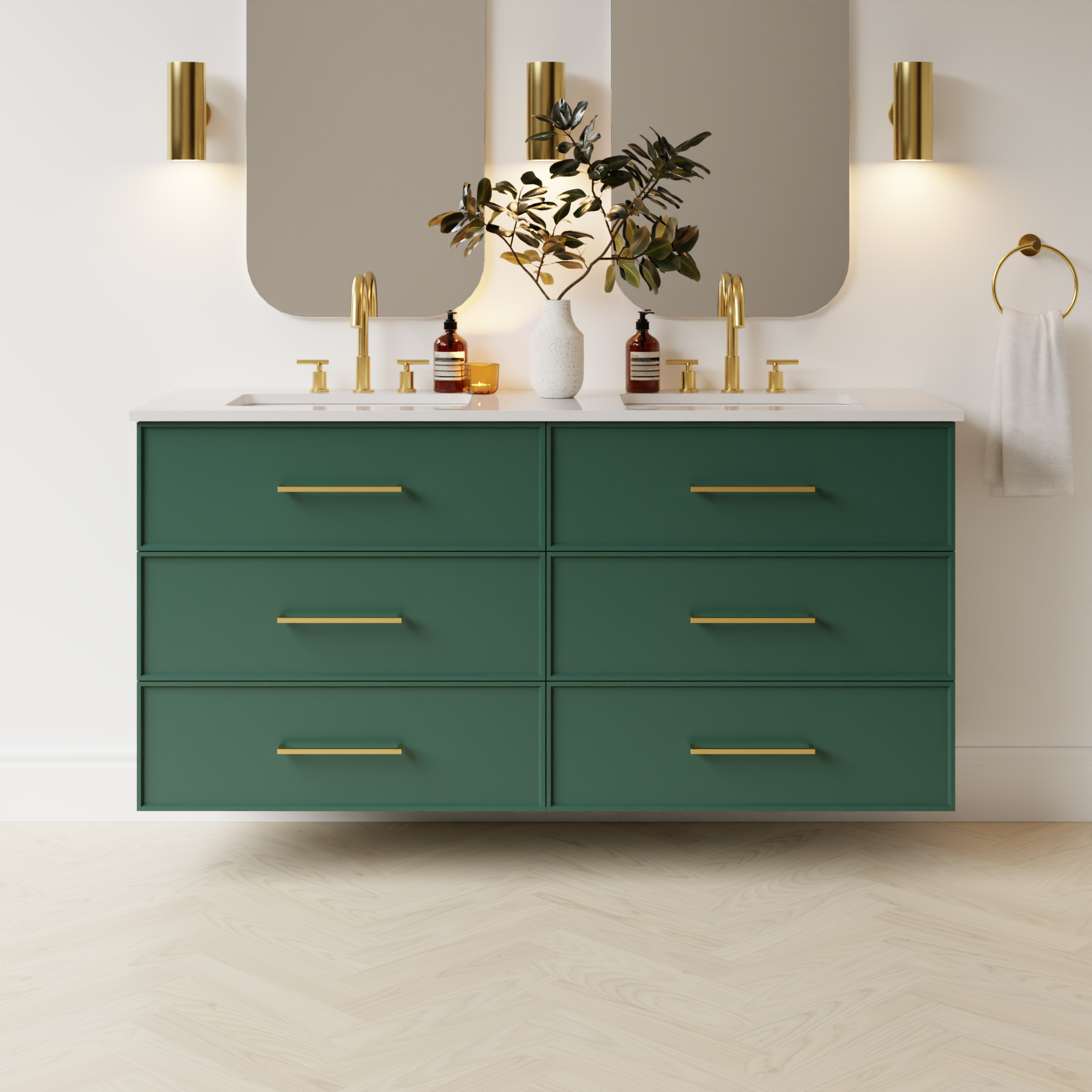 emerald green satin paint vanity