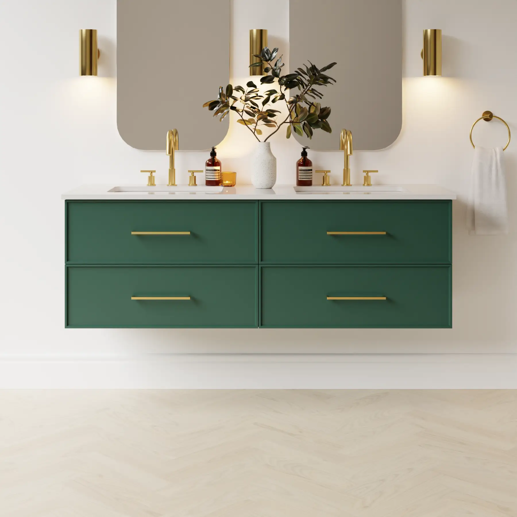 emerald green satin paint vanity