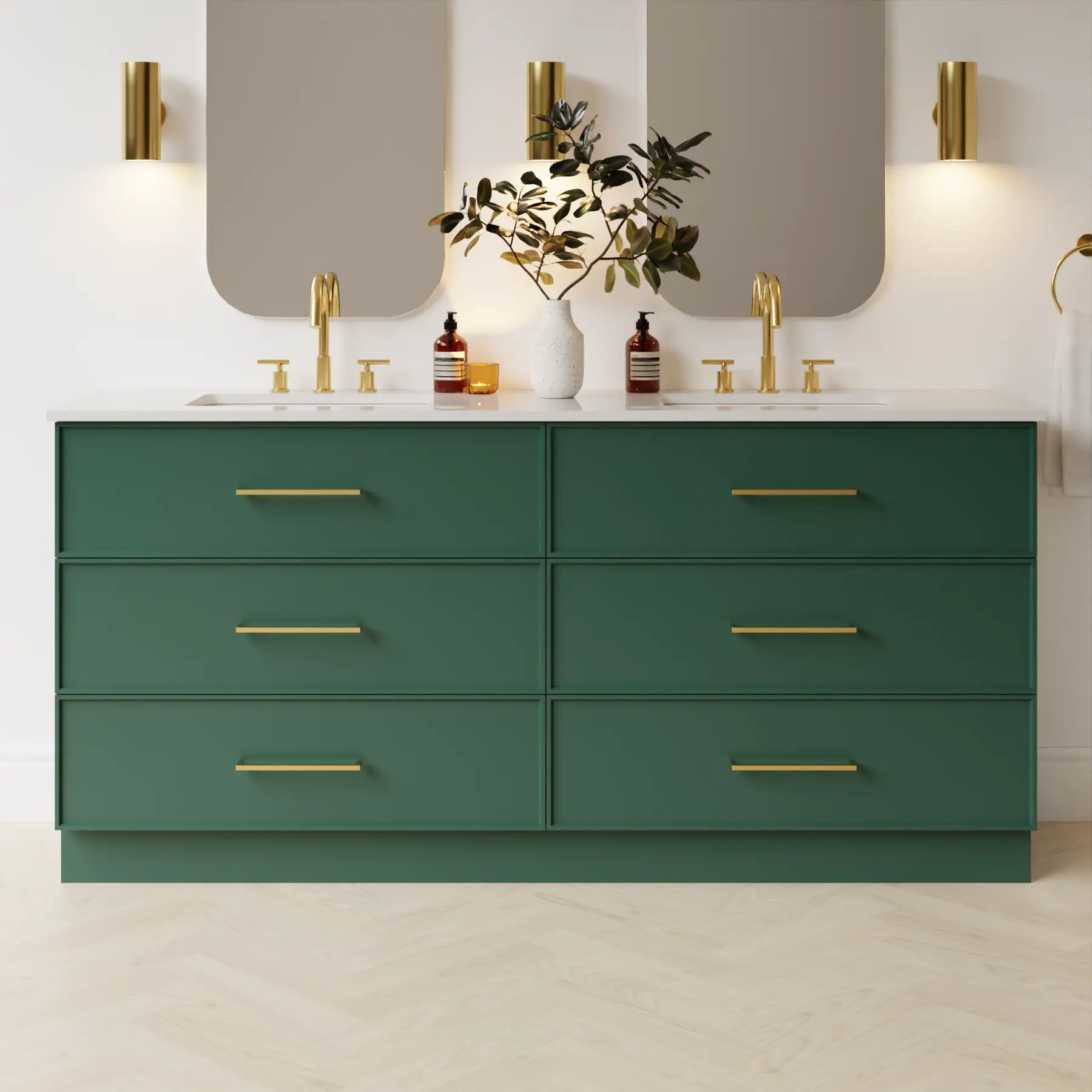 emerald green satin paint vanity