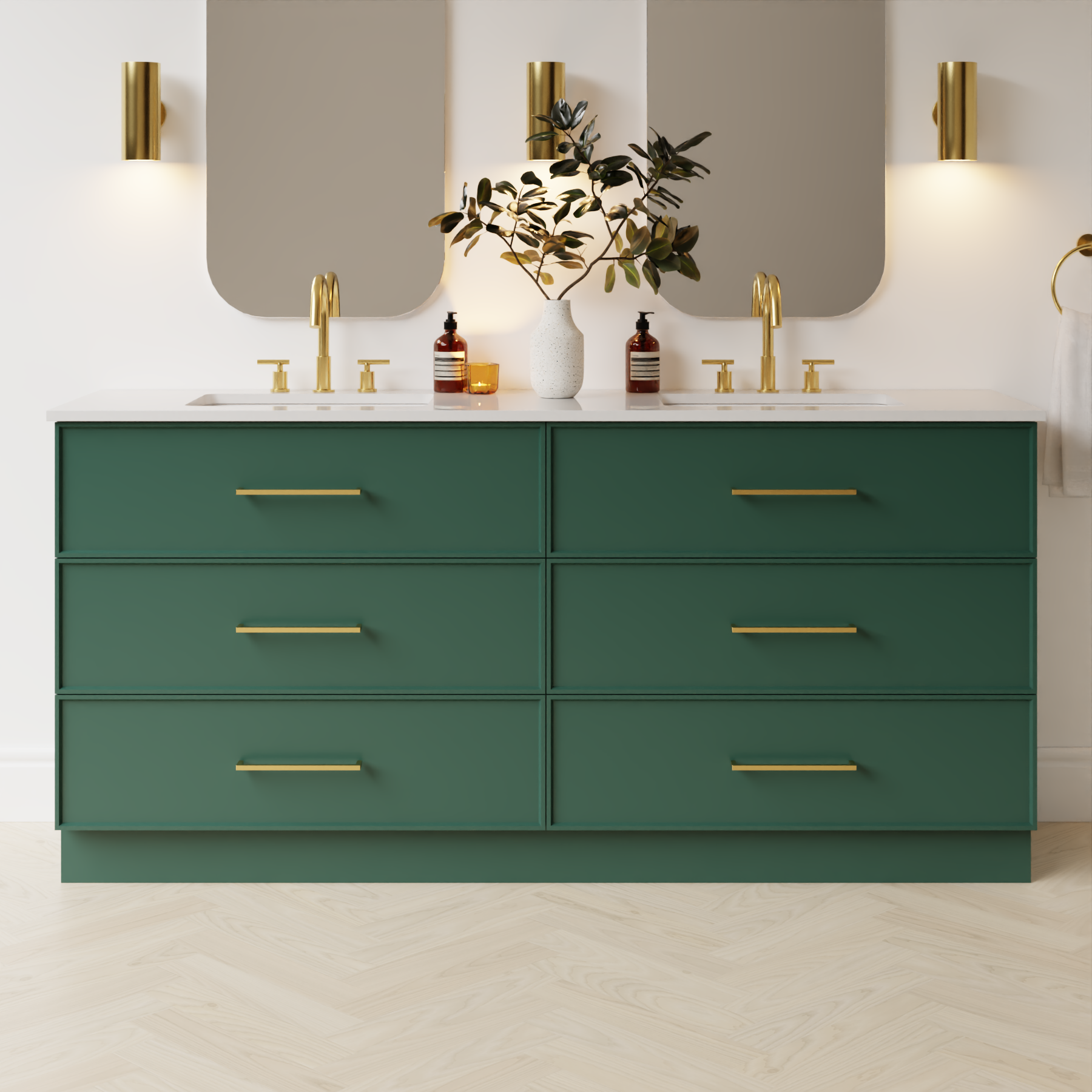 emerald green satin paint vanity
