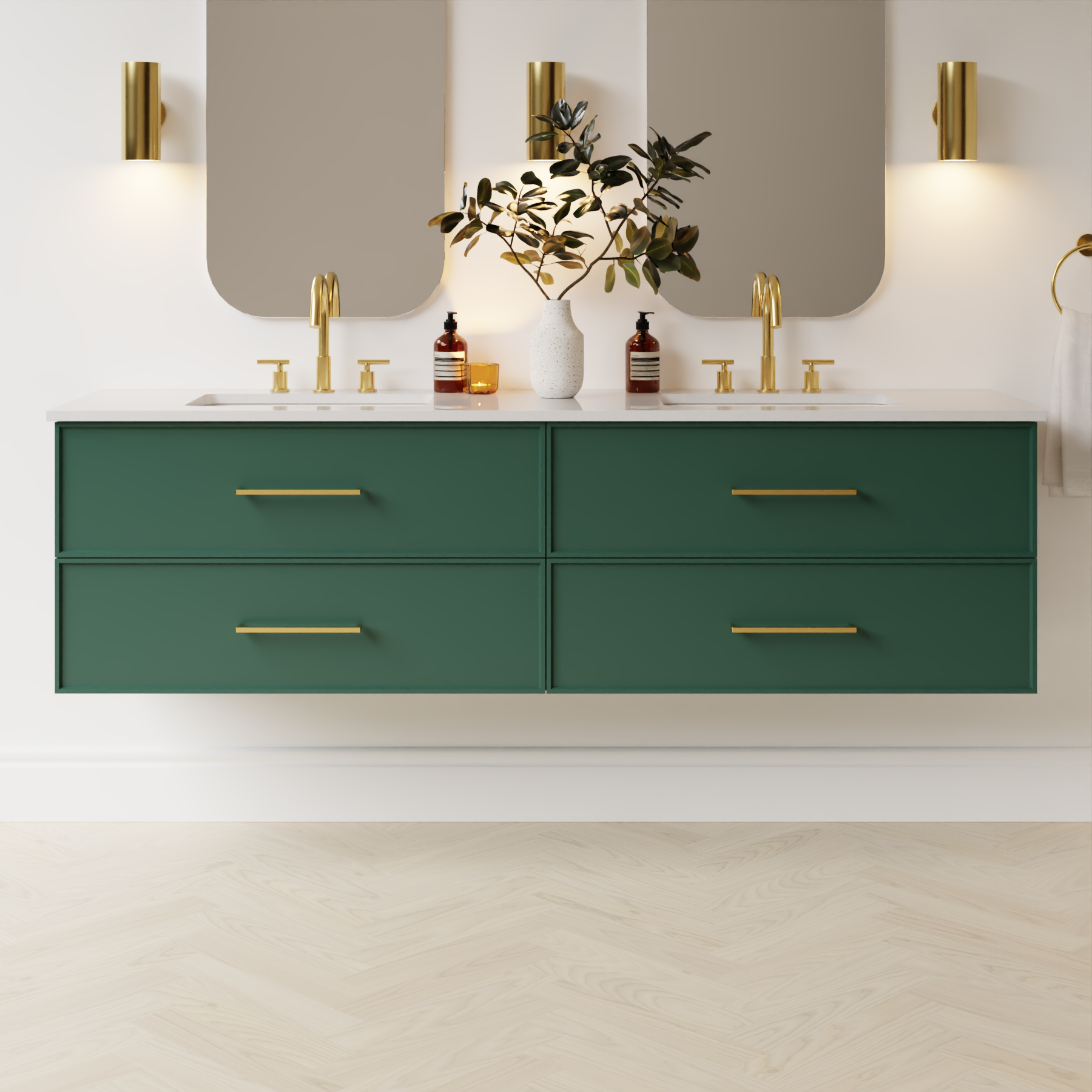 emerald green satin paint vanity