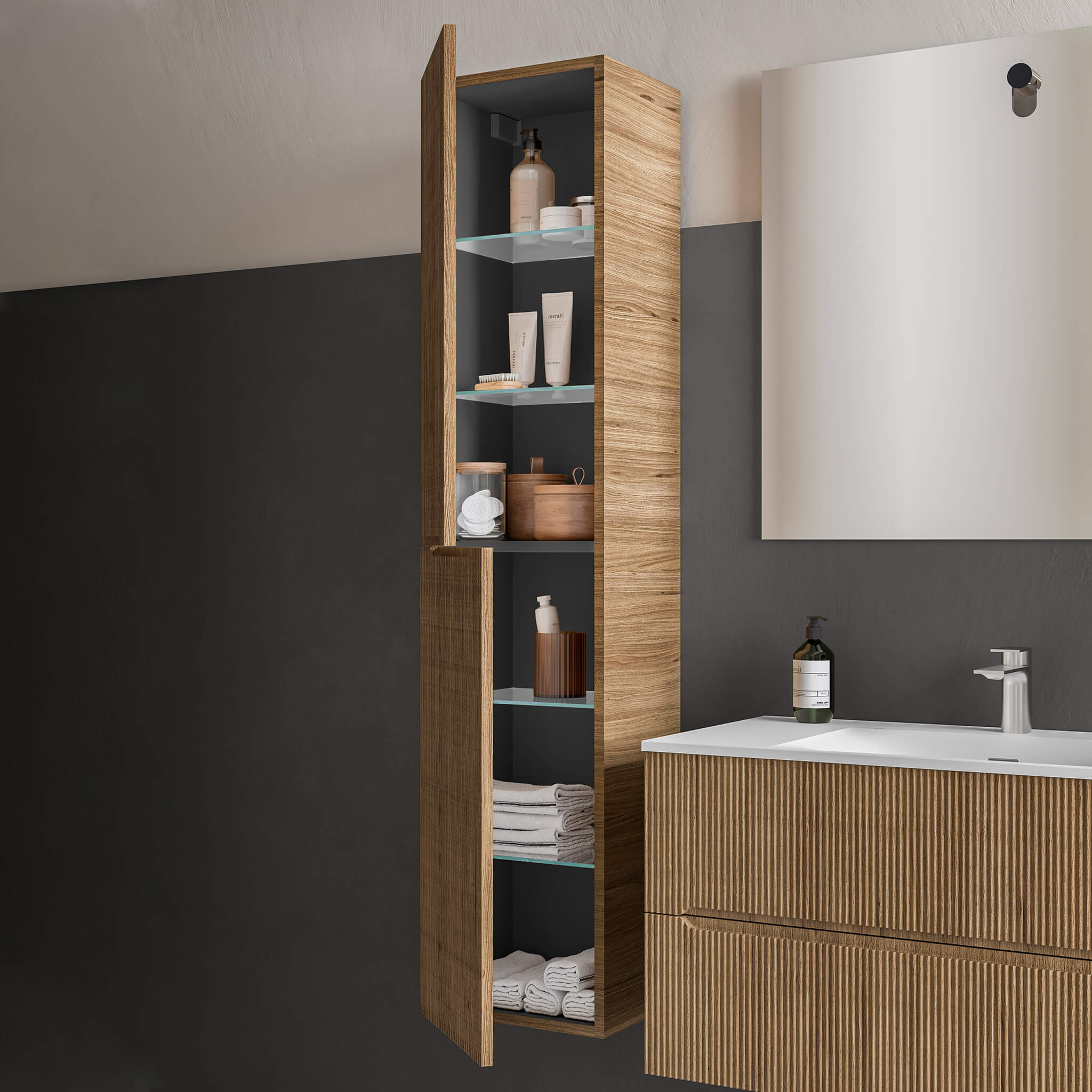 light wood linen cabinet