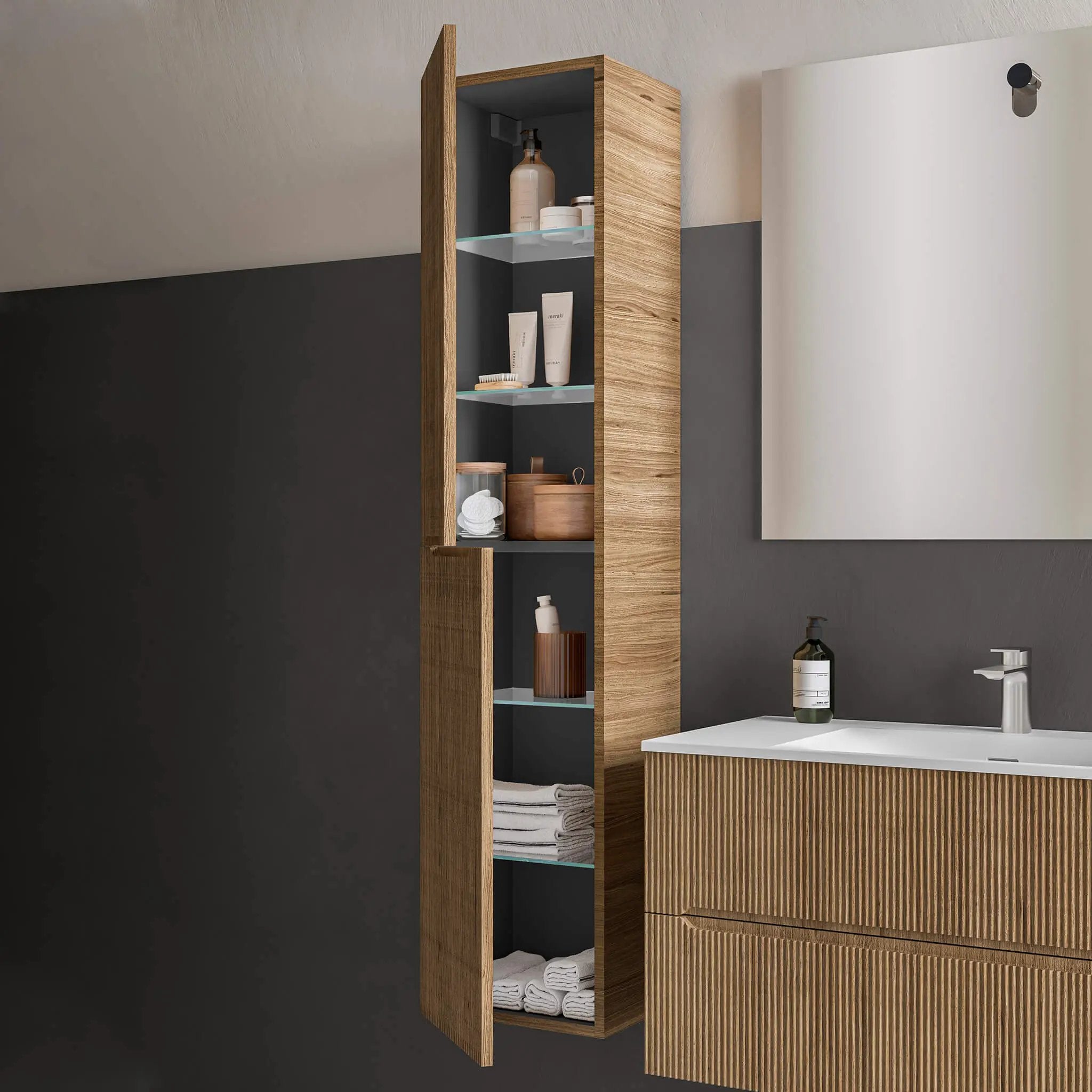 light wood linen cabinet