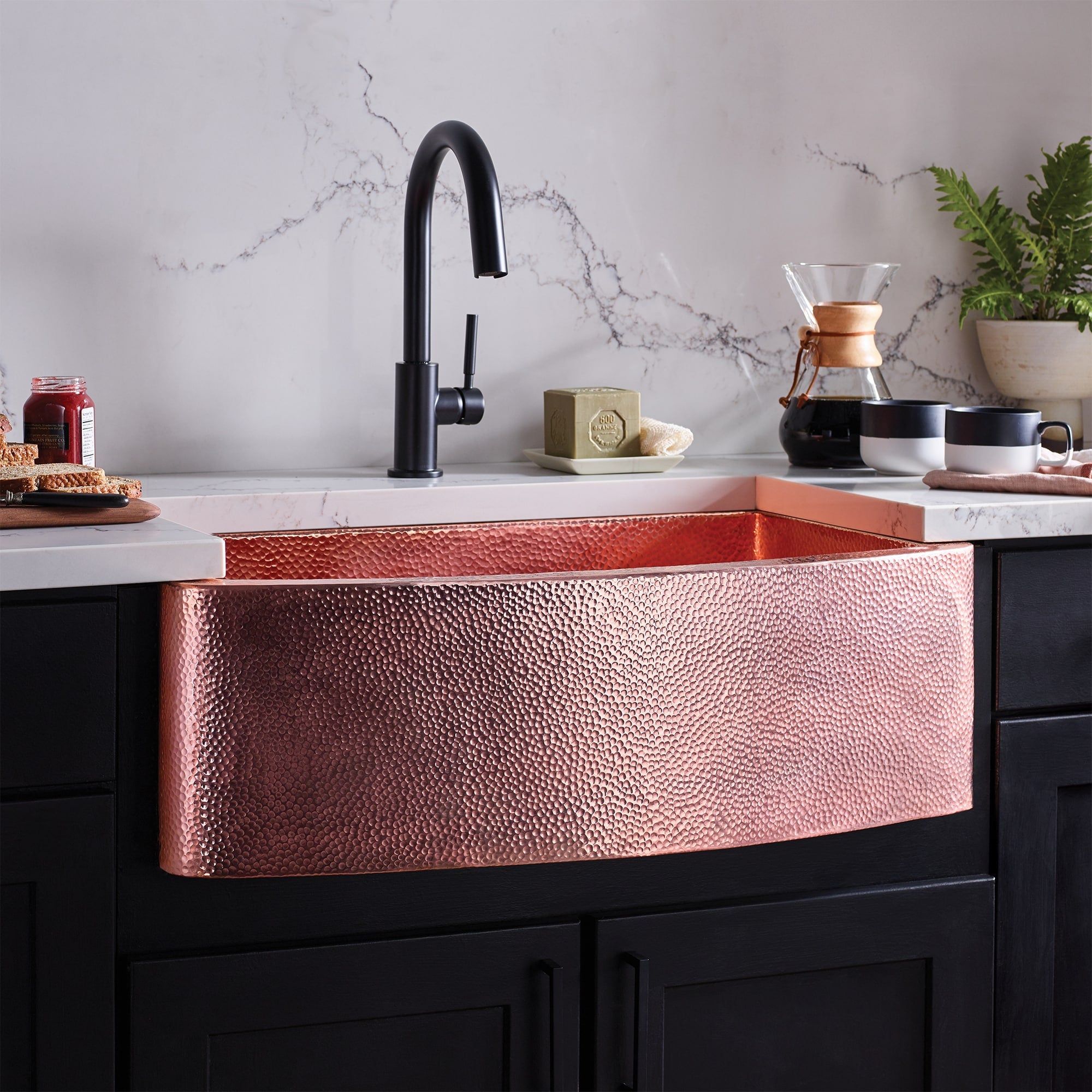 polished copper kitchen sink