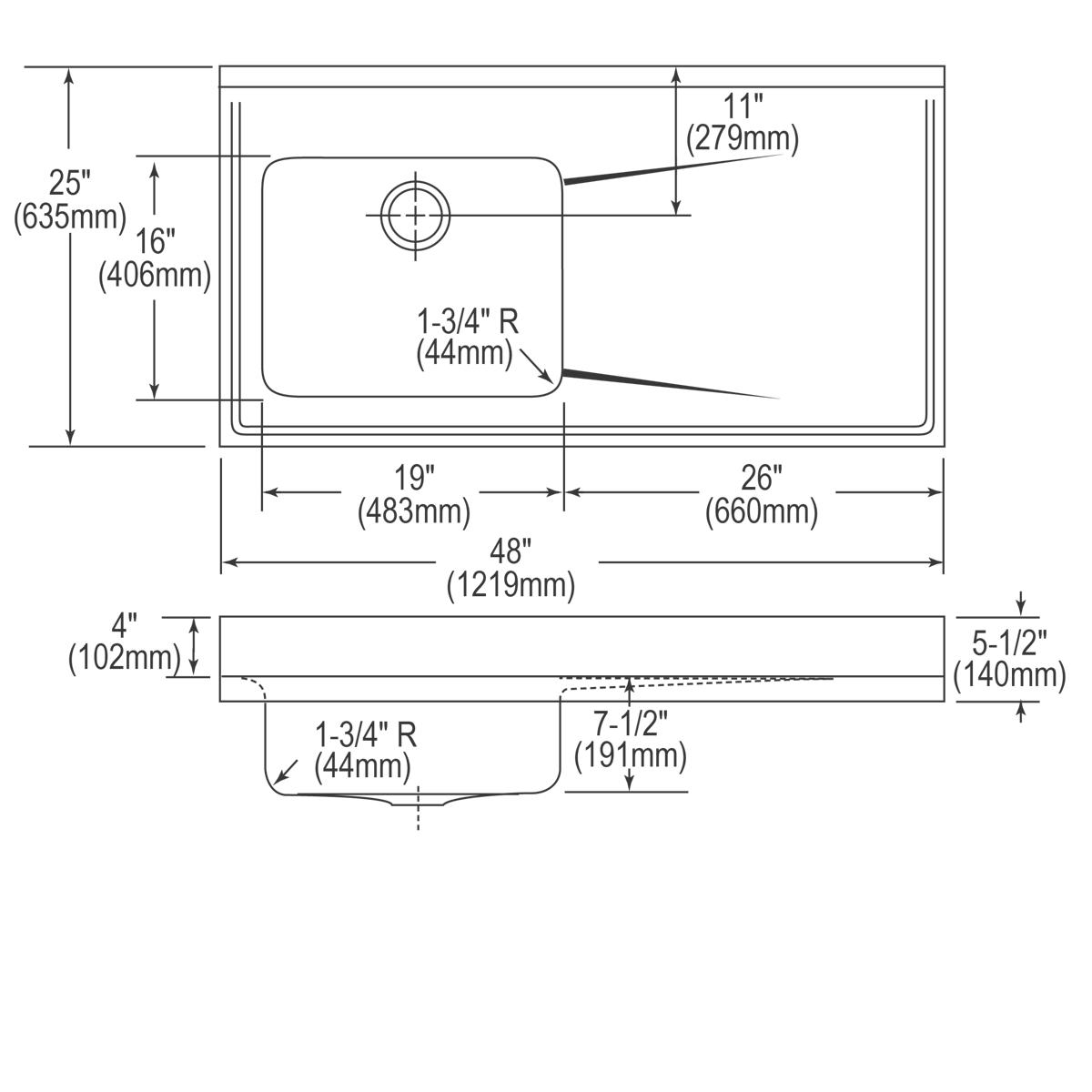 lustrous satin single bowl sink top