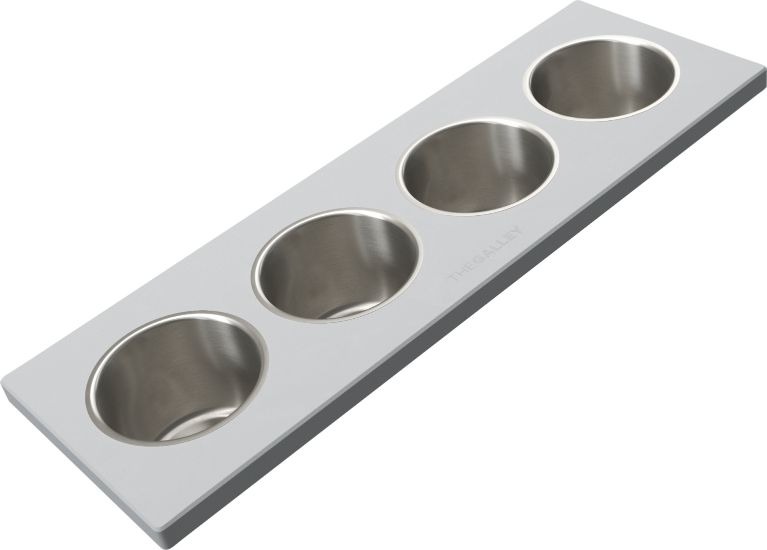 The Galley Upper Tier Garnish Board 6" x 18" with Four Stainless Steel Bowls 4"