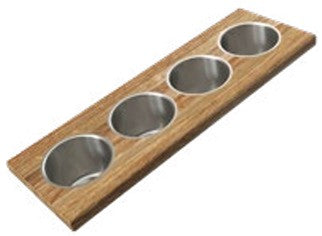 The Galley Upper Tier Garnish Board 6" x 18" with Four Stainless Steel Bowls 4"
