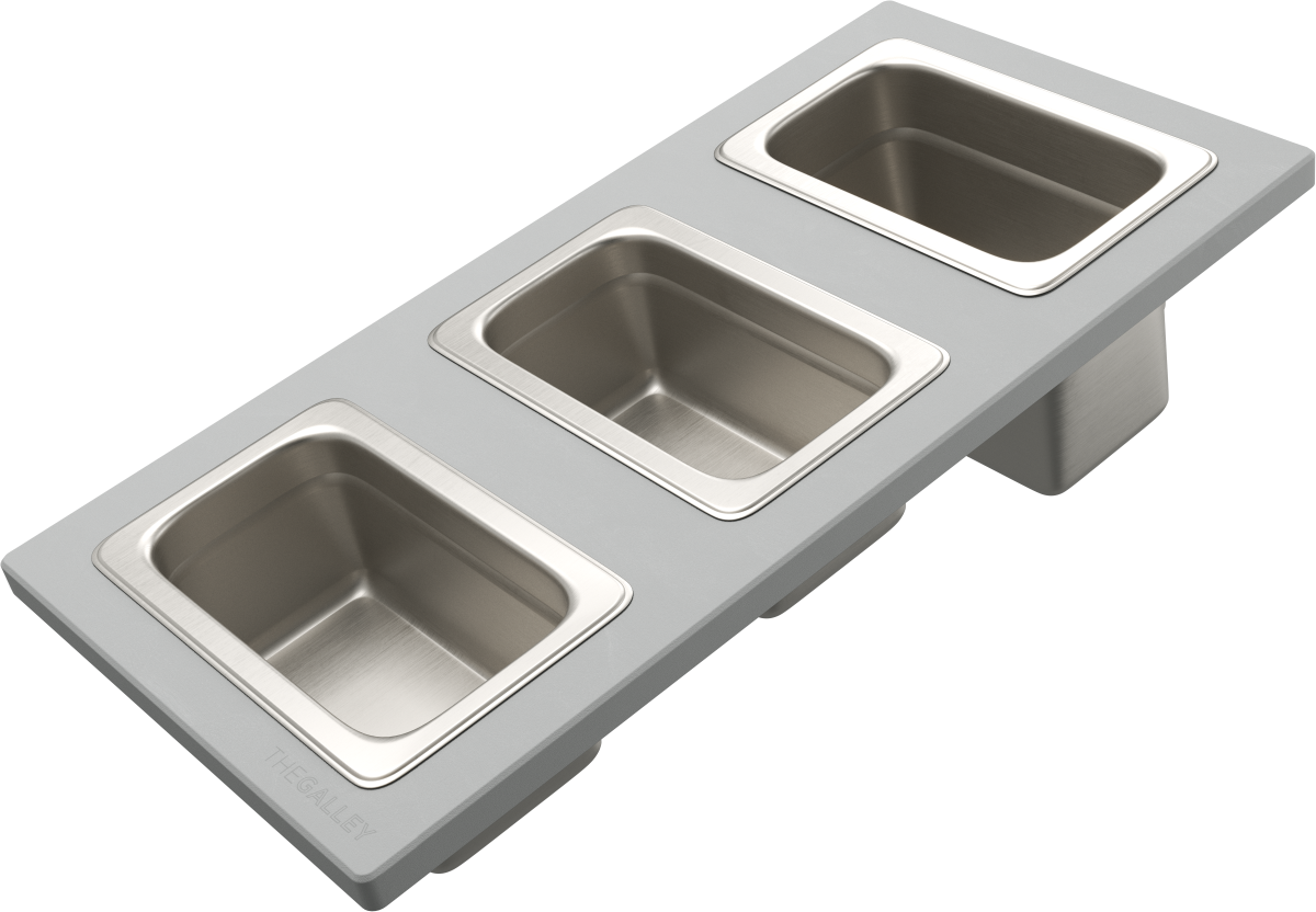 The Galley Upper Tier Condiment Serving Board 9" x 18" with Three Stainless Steel Containers and Lids