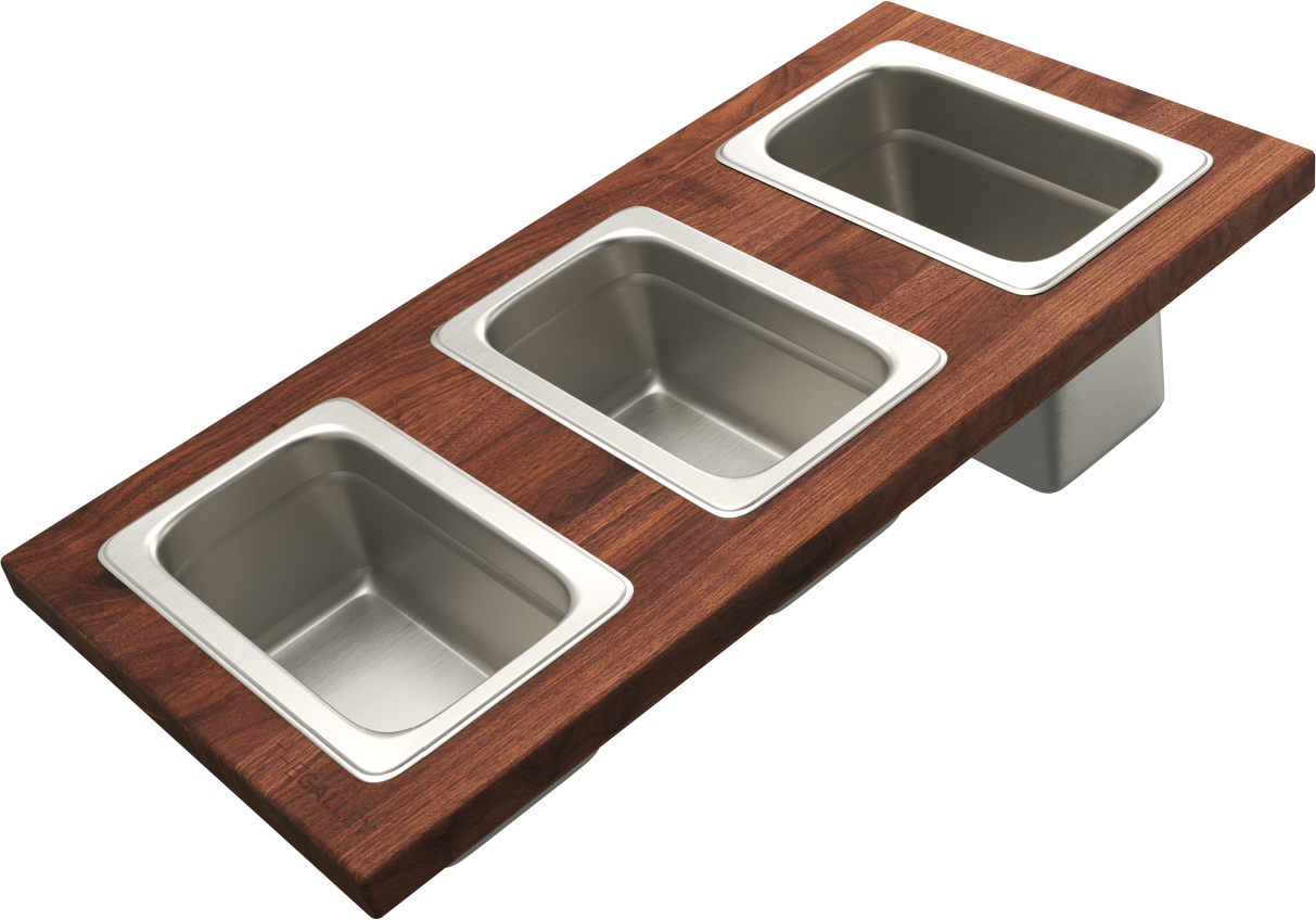 The Galley Upper Tier Condiment Serving Board 9" x 18" with Three Stainless Steel Containers and Lids by The Galley