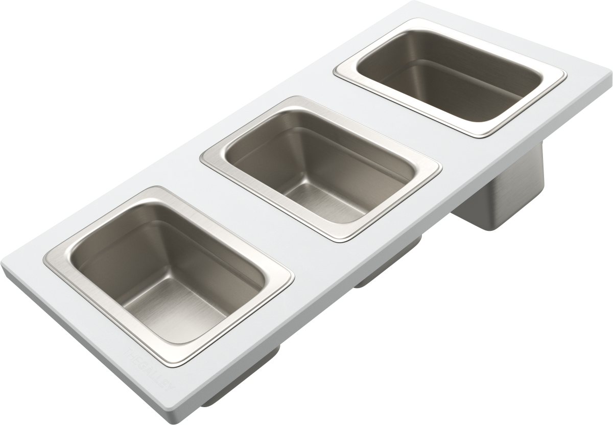The Galley Upper Tier Condiment Serving Board 9" x 18" with Three Stainless Steel Containers and Lids by The Galley