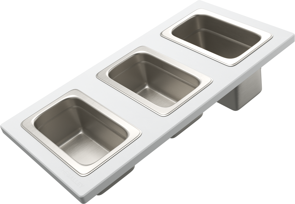 The Galley Upper Tier Condiment Serving Board 9" x 18" with Three Stainless Steel Containers and Lids