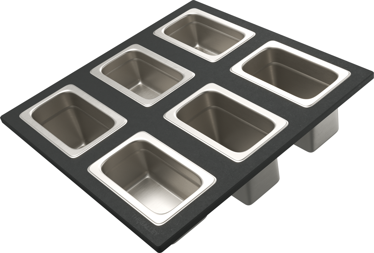 The Galley Dual Tier Condiment Serving Board 17" x 18" with Six Stainless Steel Containers and Lids by The Galley