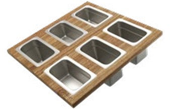 The Galley Dual Tier Condiment Serving Board 17" x 18" with Six Stainless Steel Containers and Lids