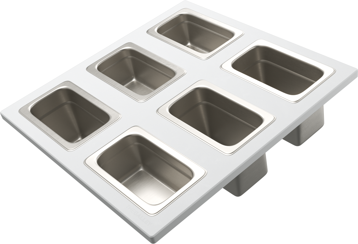 The Galley Dual Tier Condiment Serving Board 17" x 18" with Six Stainless Steel Containers and Lids by The Galley