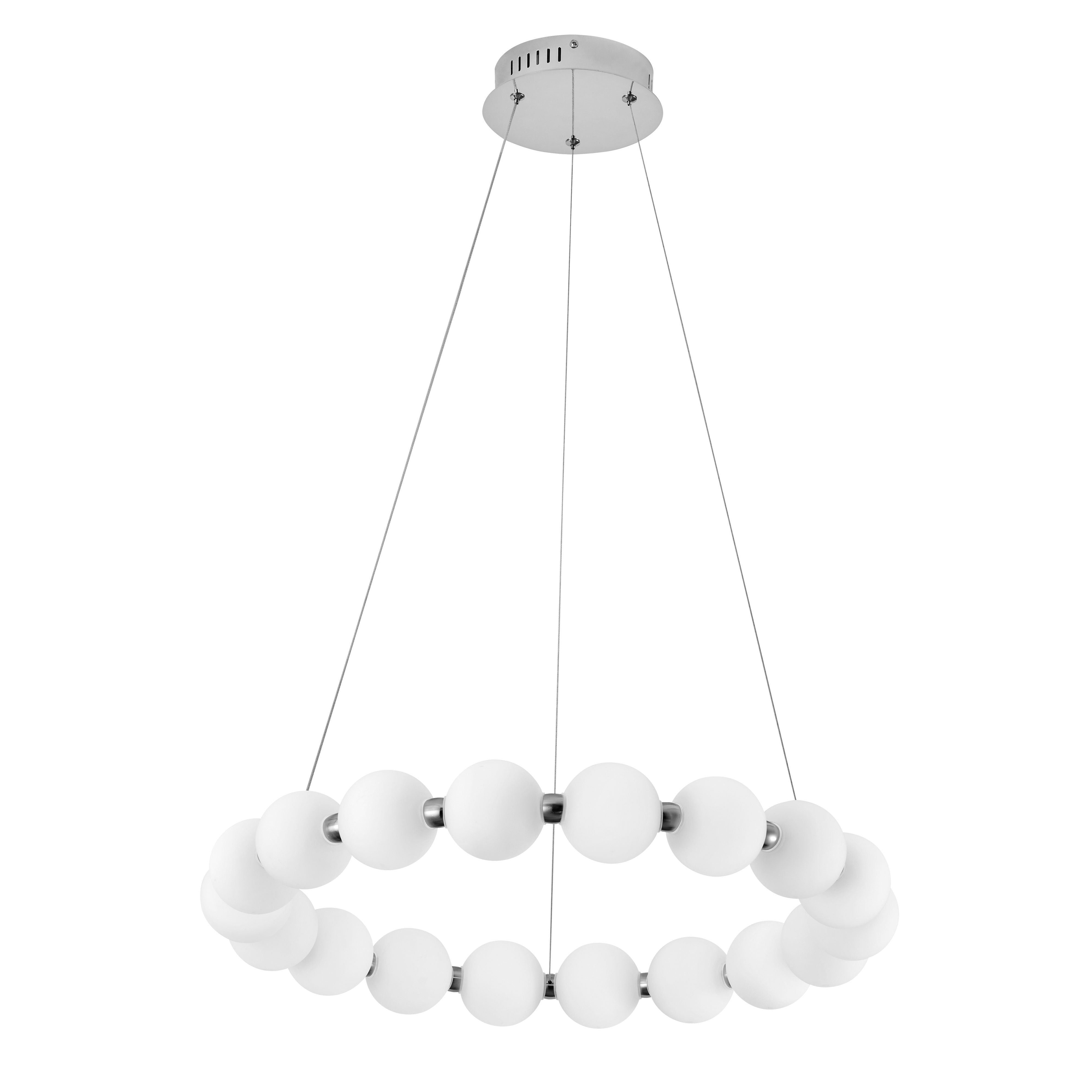 polished chrome chandelier with white acrylic pendants