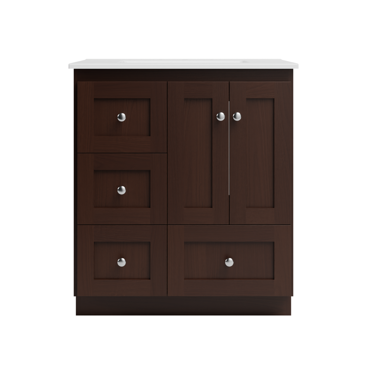 Strasser Woodenworks Shaker 31 in. W x 22 in. D x 35 in. H Vanity with Ceramic Vanity Top in White and Left Drawers