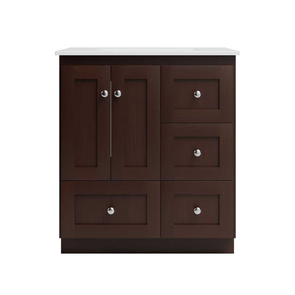 Strasser Woodenworks Shaker 31 in. W x 22 in. D x 35 in. H Vanity with Vanity Top in White and Right Drawers