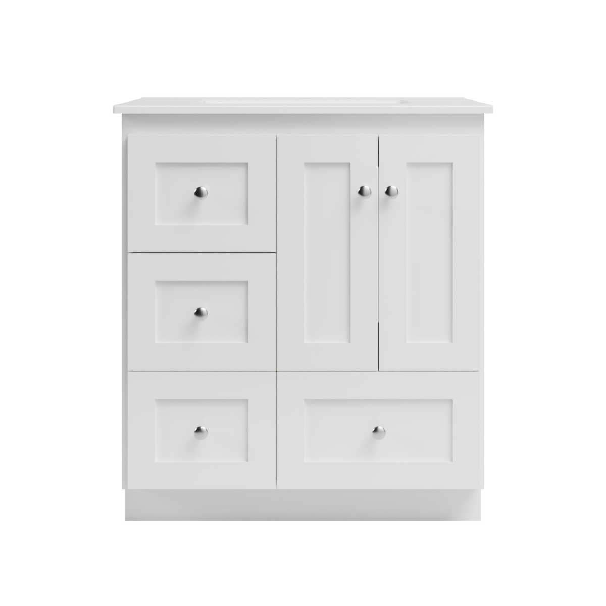 Strasser Woodenworks Shaker 31 in. W x 22 in. D x 35 in. H Vanity with Ceramic Vanity Top in White and Left Drawers