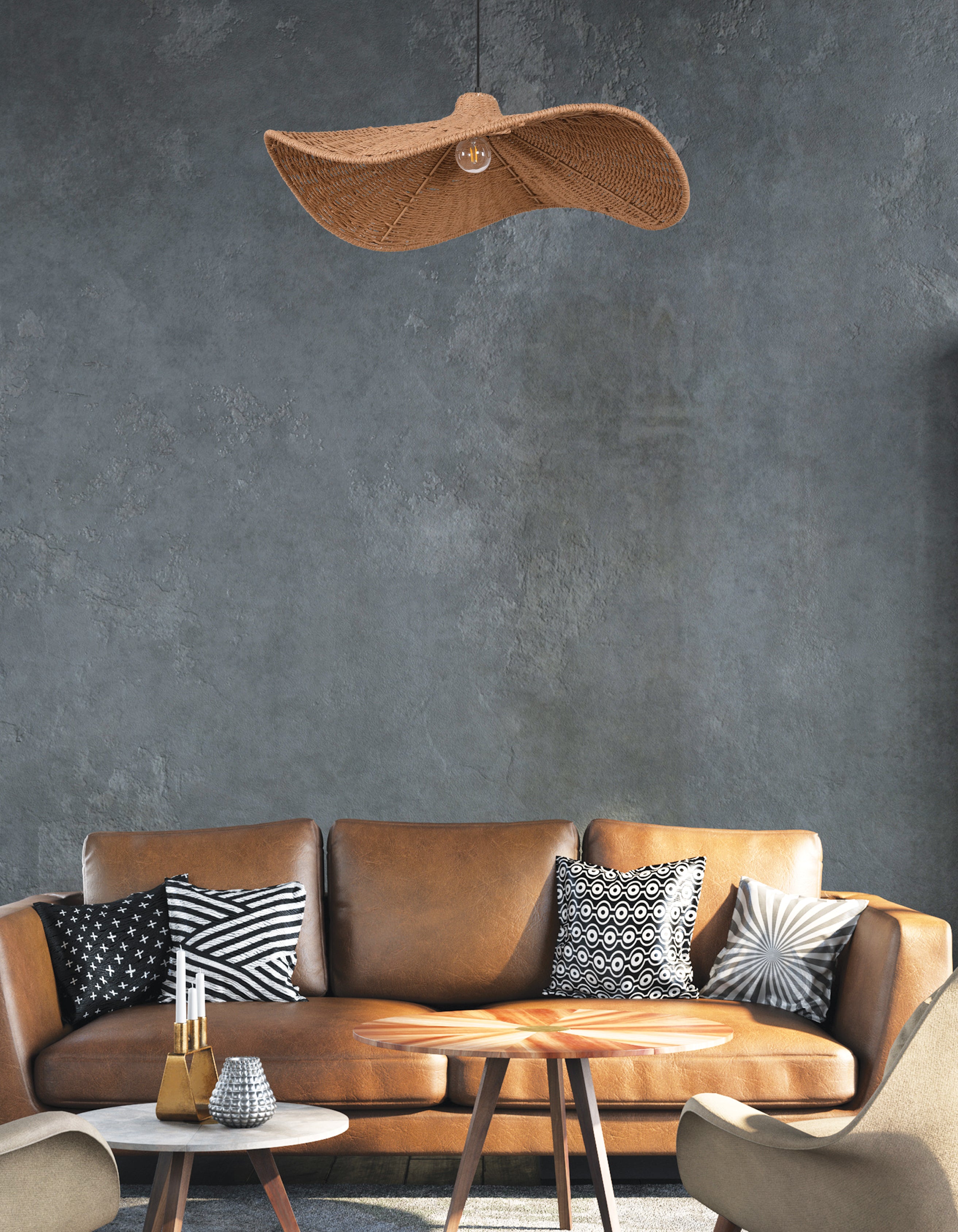 matte black with wavy wicker shade pendants