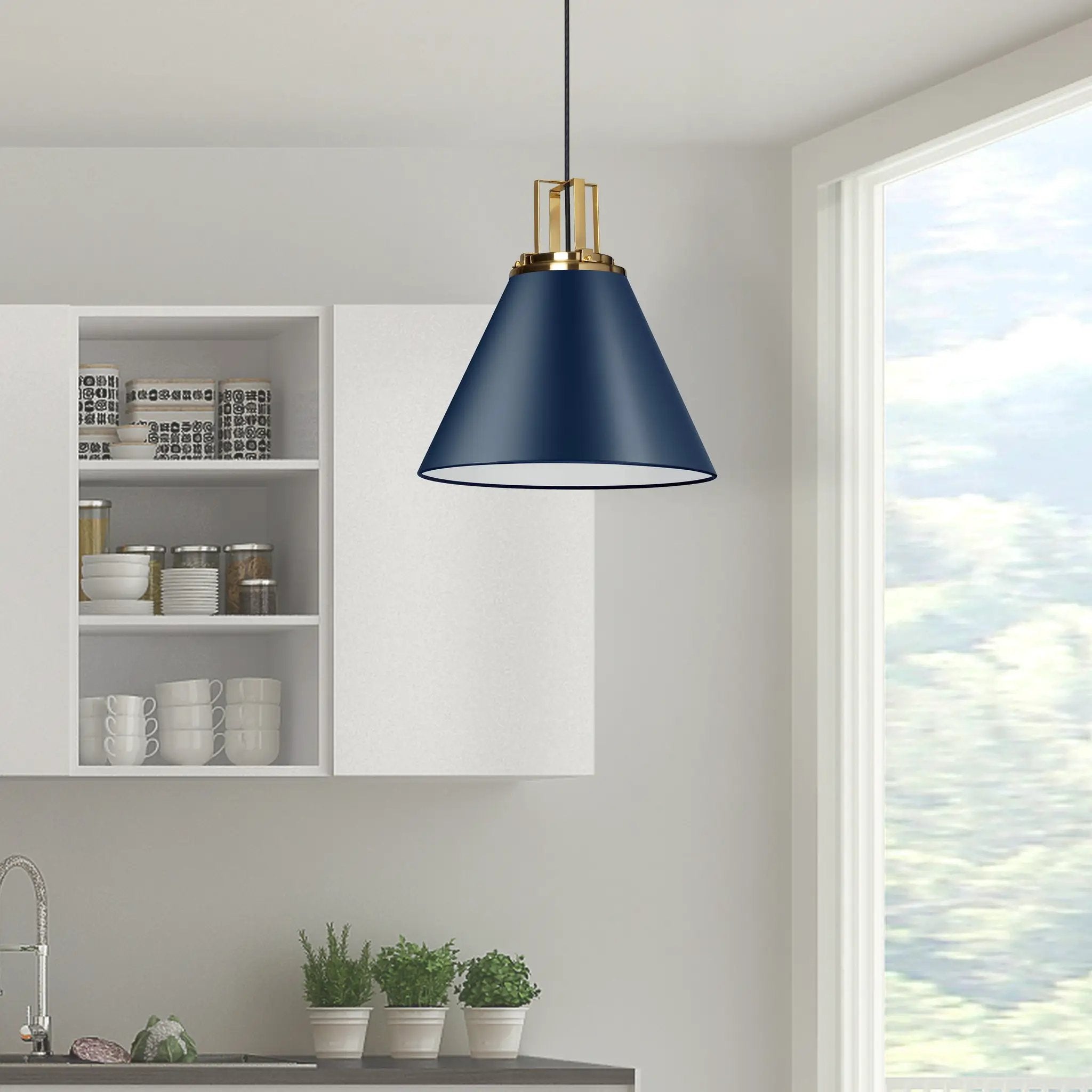 cobalt blue with aged brass accent pendants
