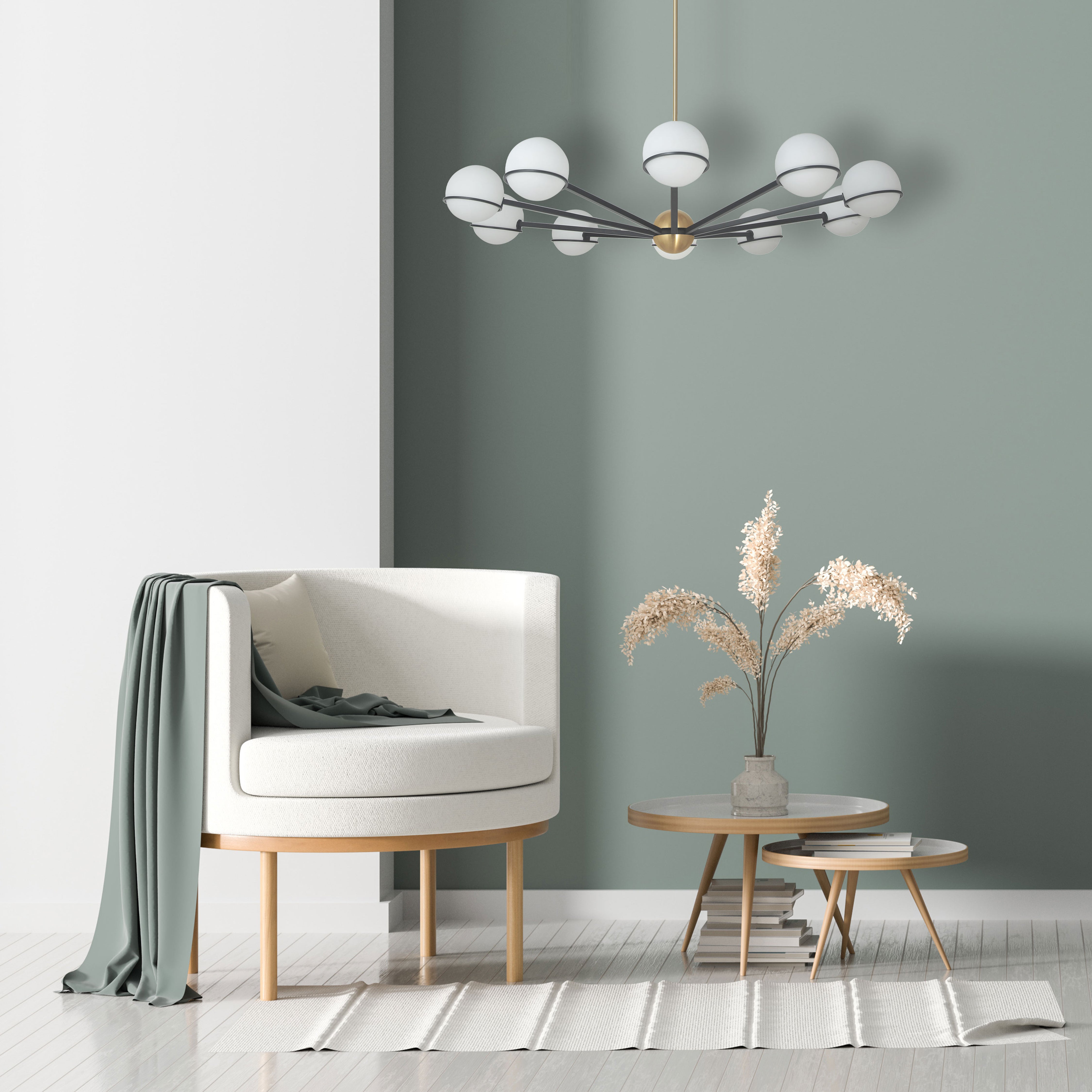 matte black and aged brass chandeliers