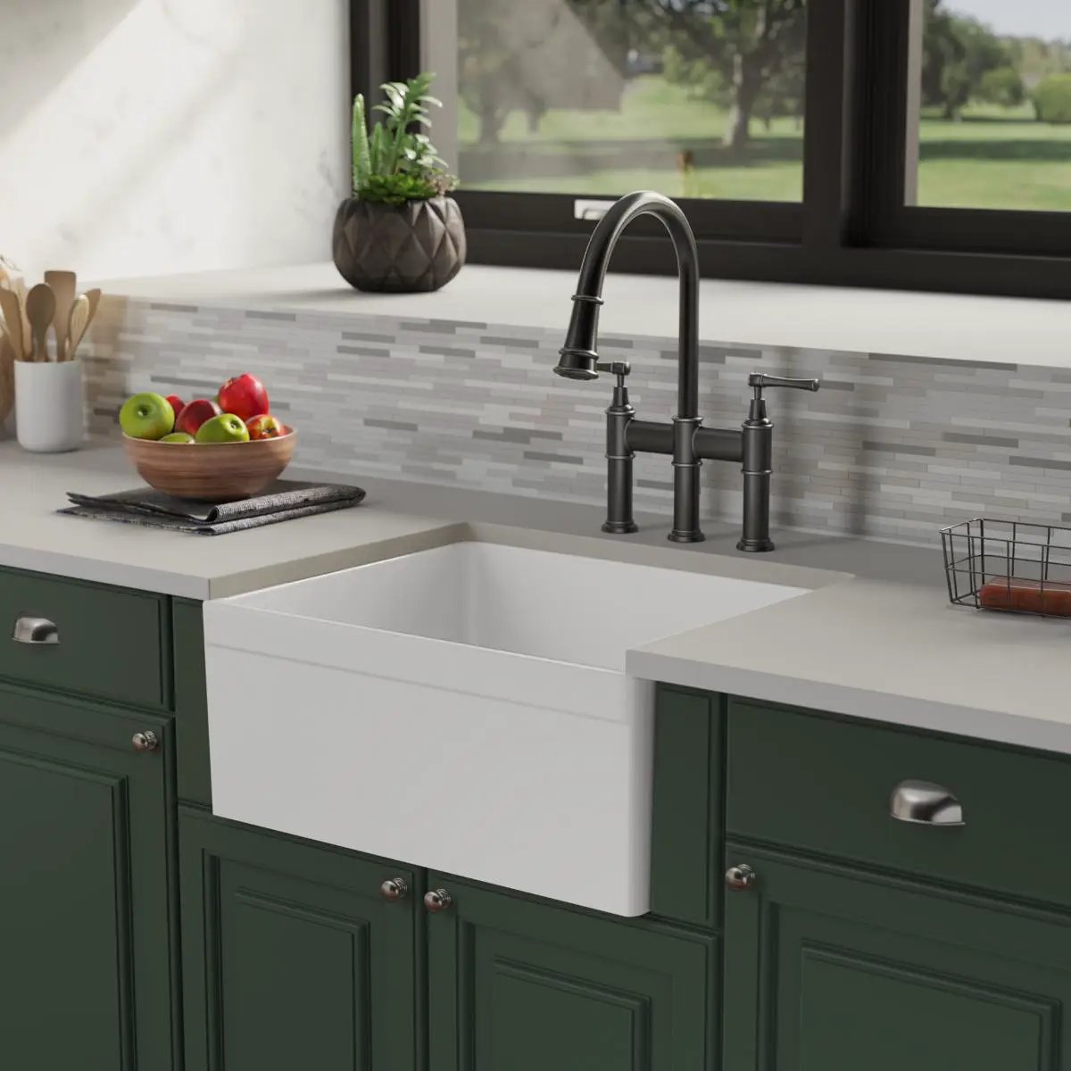 white farmhouse sink