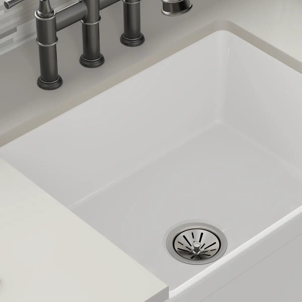 white farmhouse sink