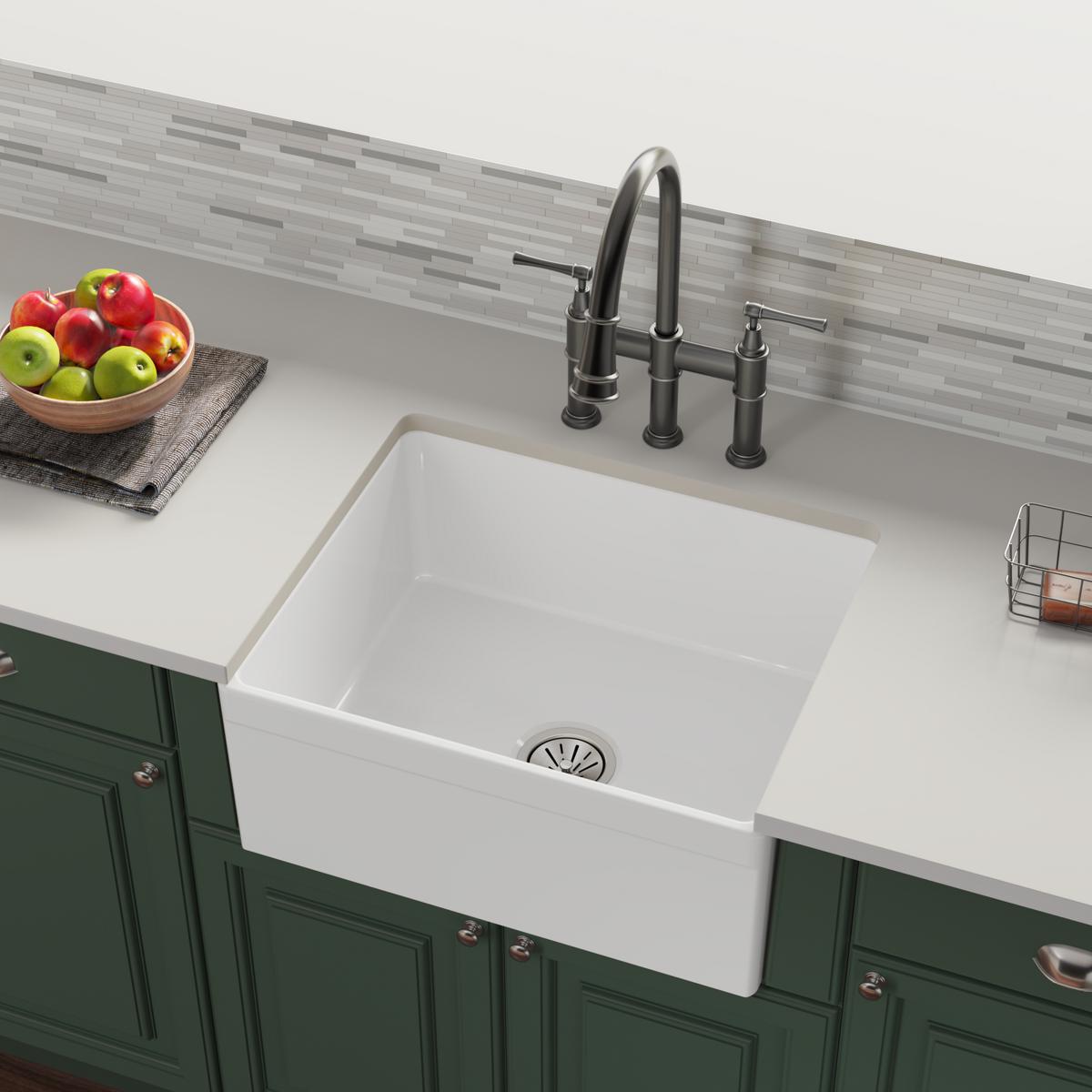 white farmhouse sink
