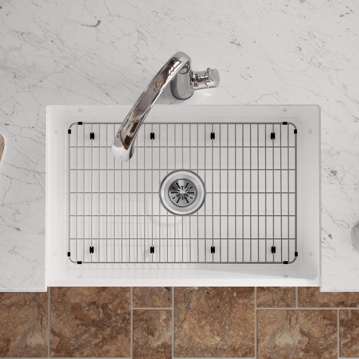 white farmhouse sink