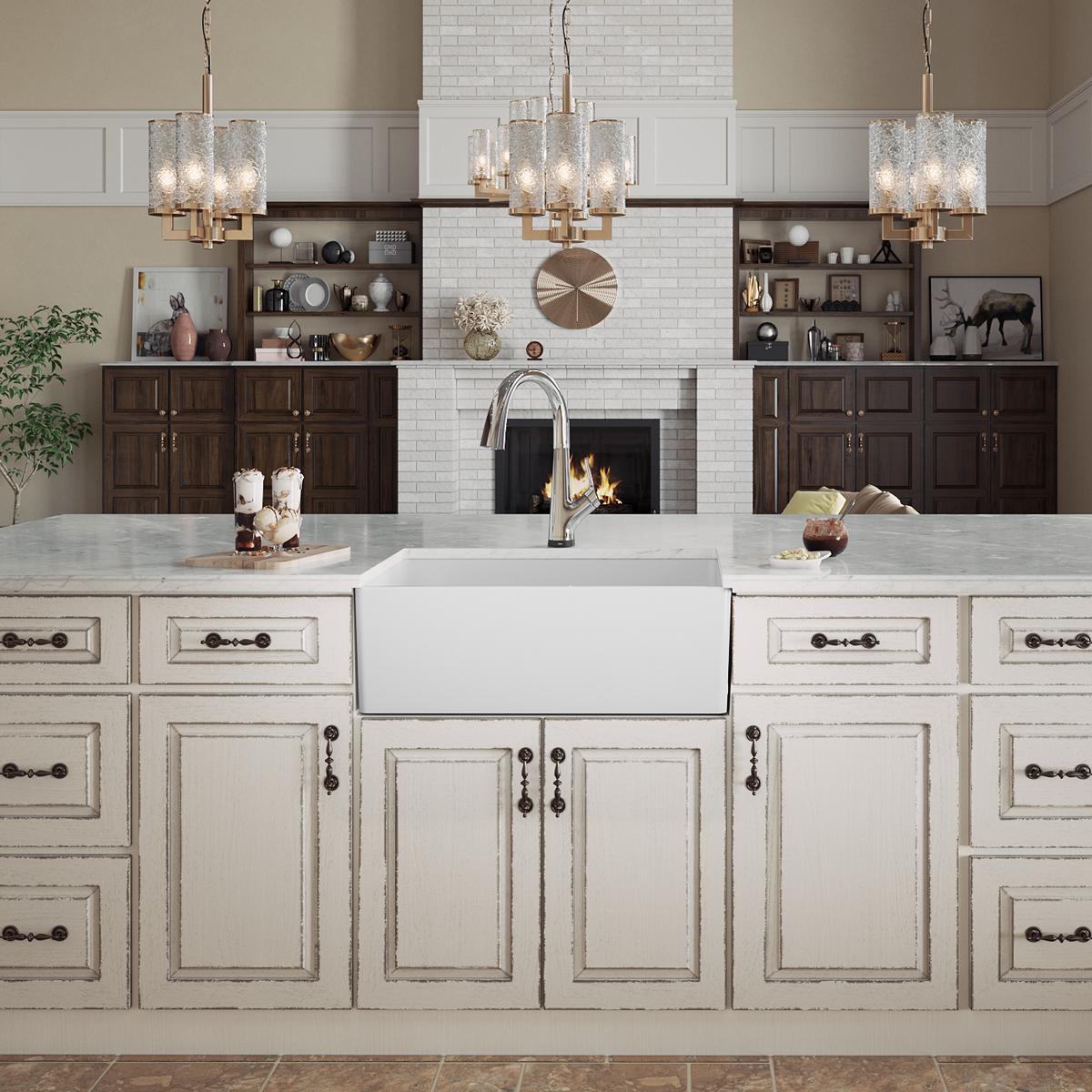 white farmhouse sink