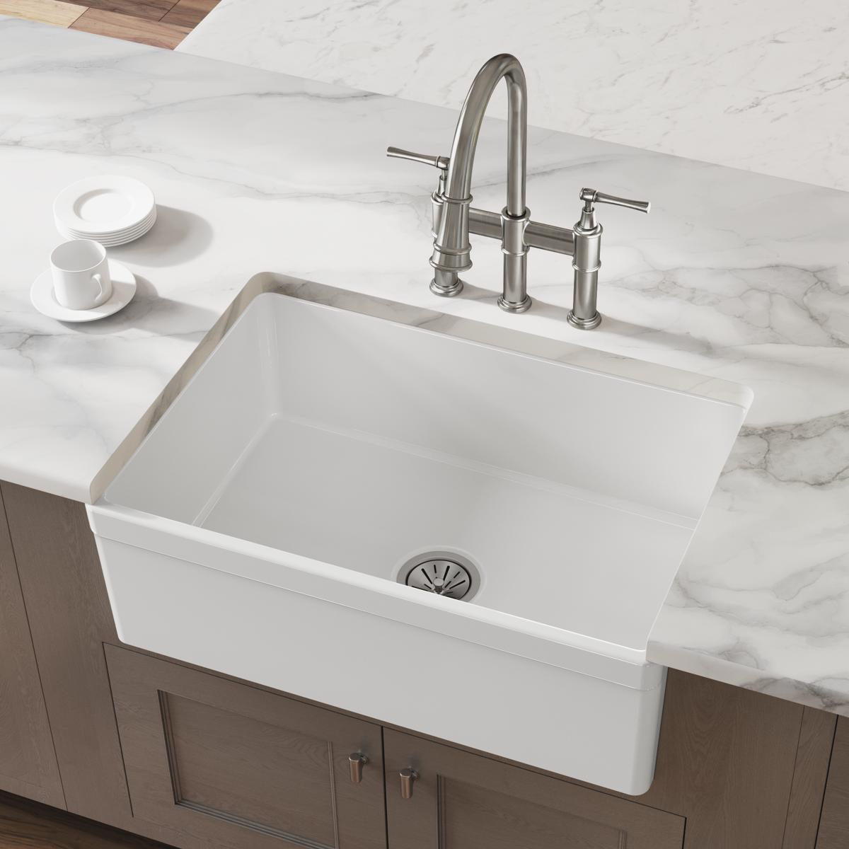 white farmhouse sink