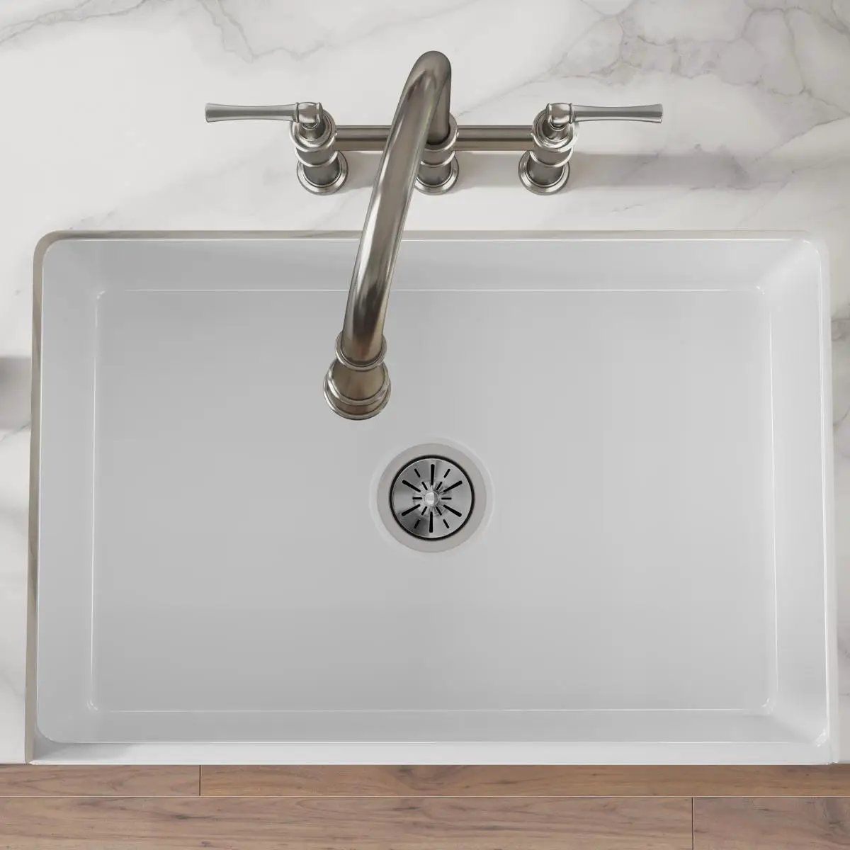 white farmhouse sink