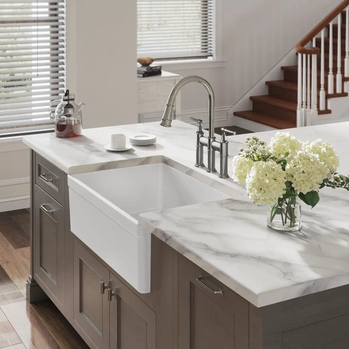 white farmhouse sink