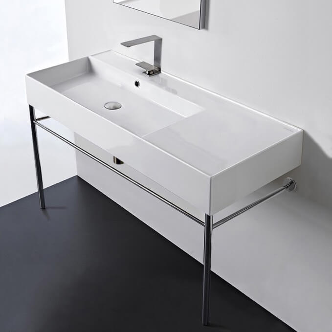 Nameeks Scarabeo Teorema 2.0 40" Rectangular Ceramic Console Bathroom Sink - Includes Overflow