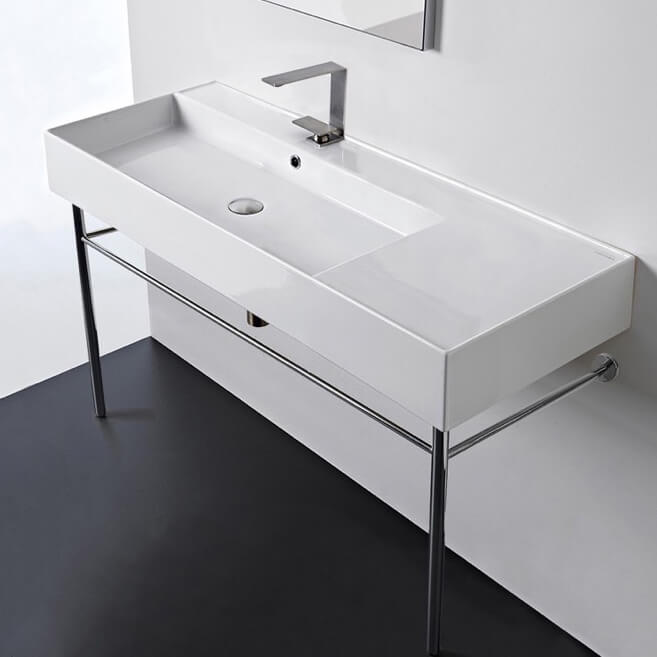 Nameeks Scarabeo Teorema 2.0 48" Rectangular Ceramic Console Bathroom Sink - Includes Overflow