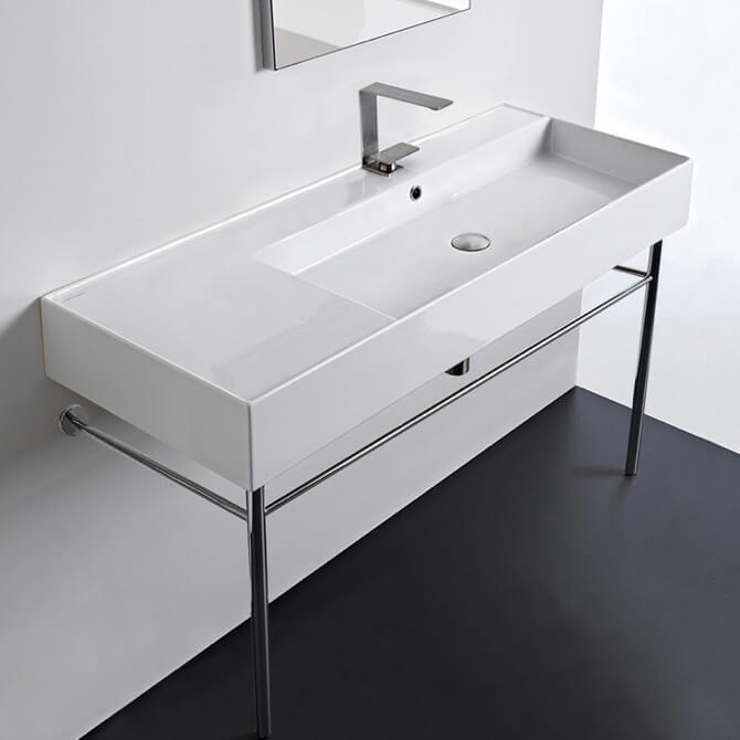 Nameeks Scarabeo Teorema 2.0 48" Rectangular Ceramic Console Bathroom Sink - Includes Overflow