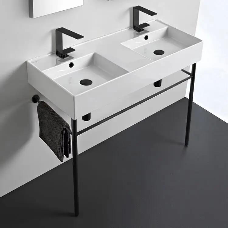 Nameeks Teorema Ceramic Matte Black Console Sink Basin and Leg Combo by Nameeks