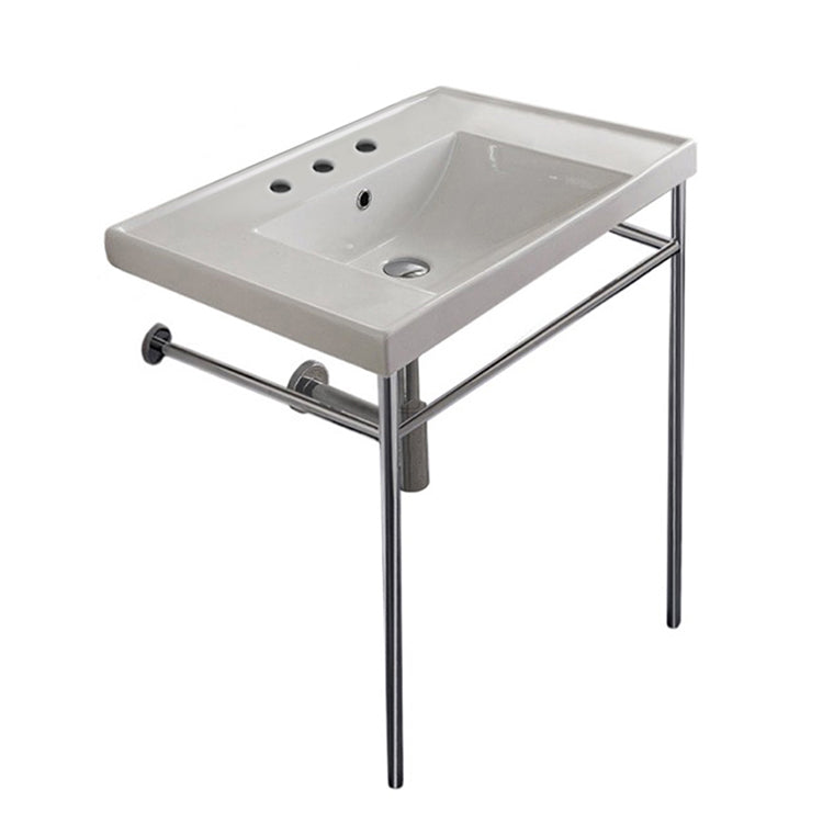 Nameeks ML Ceramic Console Bathroom Sink with Chrome Stand