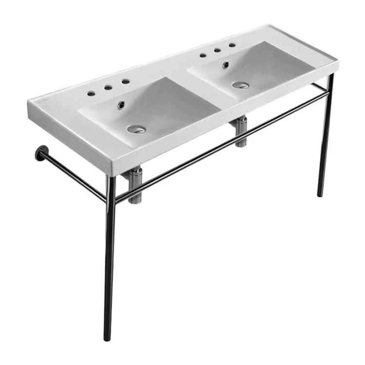 Nameeks Scarabeo 48" Ceramic Double Basin Bathroom Sink for Console Installation - Includes Overflow by Nameeks