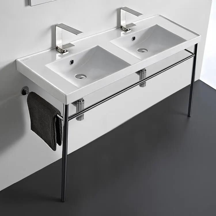 Nameeks Scarabeo 48" Ceramic Double Basin Bathroom Sink for Console Installation - Includes Overflow by Nameeks